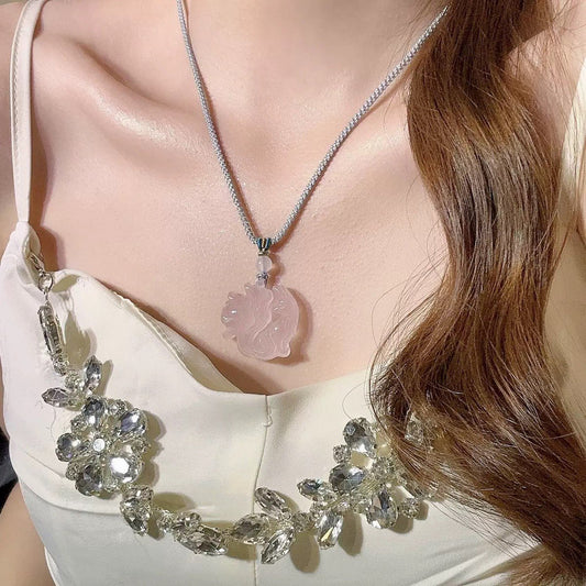 天然石ネックレス,天然石ペンダント,九尾,天然水晶,ローズクォーツ